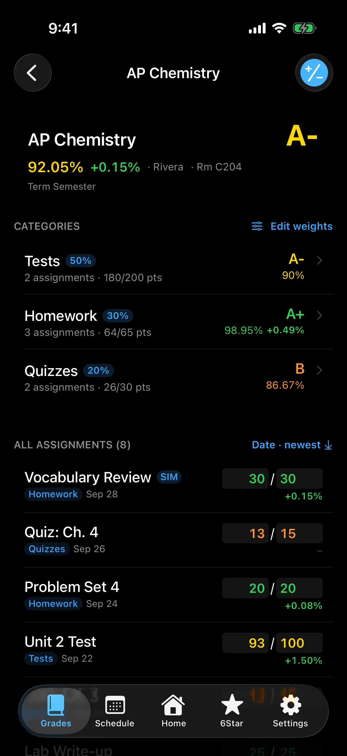 Scholr Calc Mode simulating a grade